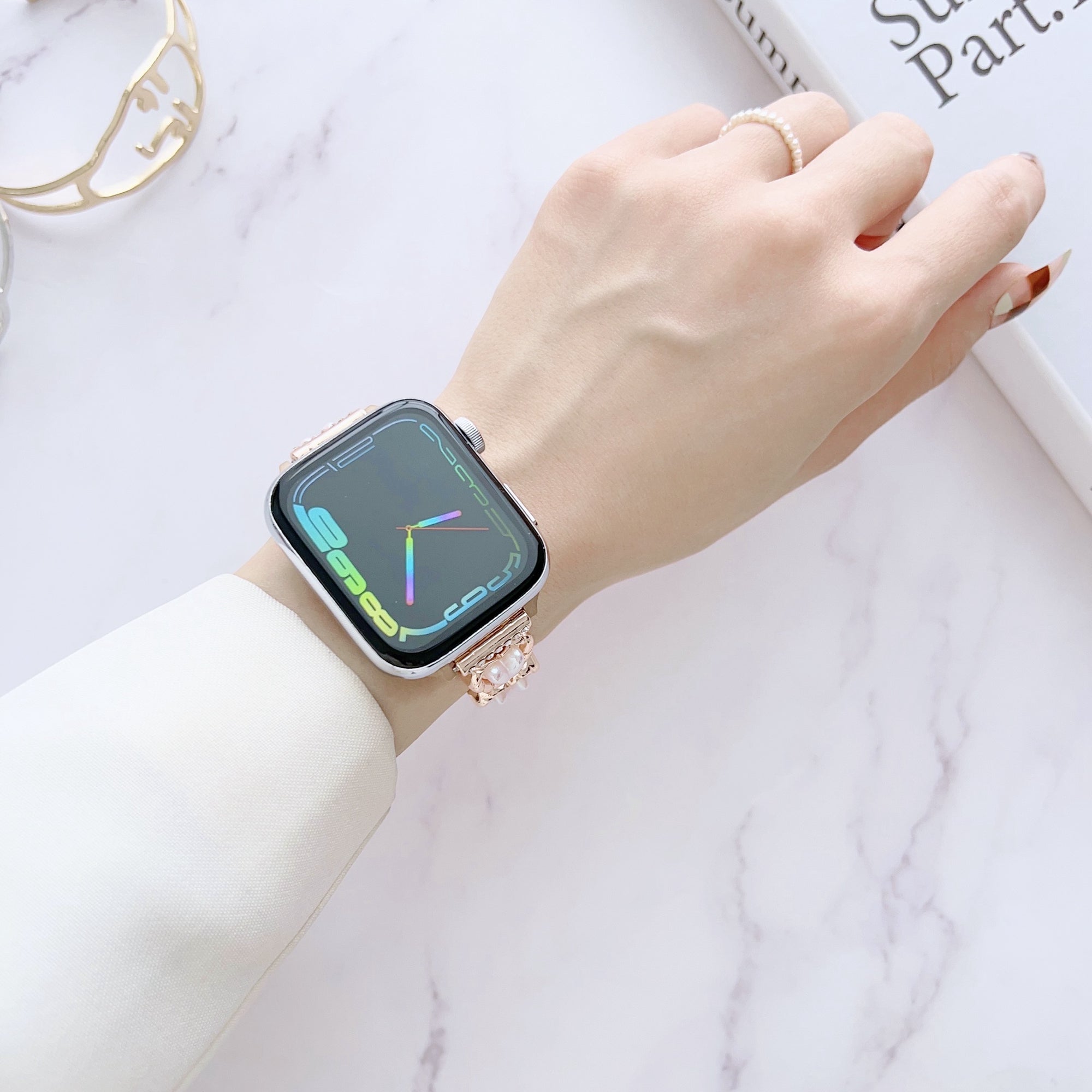 Watch Band for Apple Watch Ultra 49mm Series 9 8 7 45mm Series 6 5 4 SE (2022) (2023) SE 44mm Series 3 2 1 42mm Jewelry Metal Bracelet Strap Watch Band for Apple Watch Ultra 49mm Series 9 8 7 45mm Series 6 5 4 SE (2022) (2023) SE 44mm Series 3 2 1 42mm Jewelry Metal Bracelet Strap
